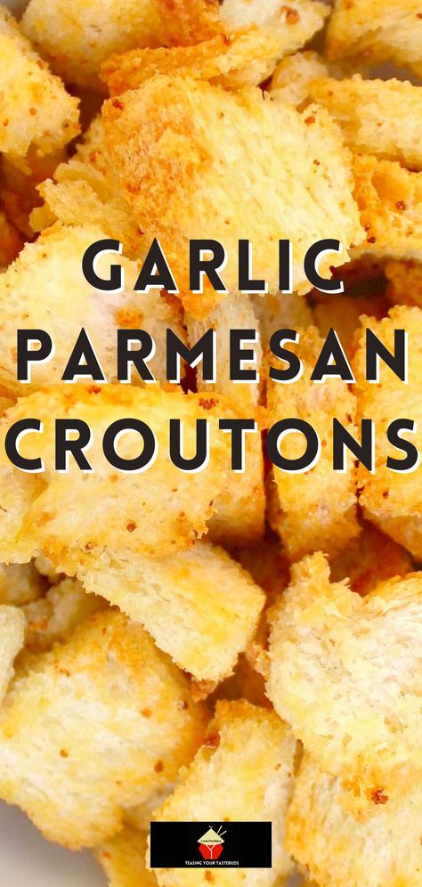 Garlic Parmesan Croutons. Delicious crispy croutons, perfect for salads, soups, just in a bowl at parties, oh so many good ways to eat these! Parmesan Croutons, Diy Seasonings, Cajun Spice Mix, Cajun Spice, Bread Sticks, Croutons Homemade, Interesting Recipes, Amish Recipes, Spice Mix