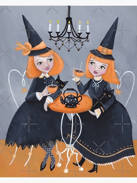 Witches Tea Party, Halloween Cat Art, Witchy Tea, Witches Tea, Halloween Tea Party, Vintage Witch, Theme Halloween, Party Poster, Samhain