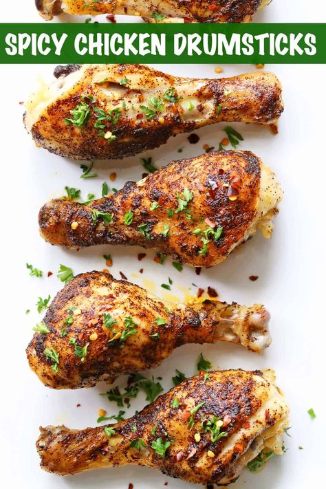 Juicy and flavorful spicy drumsticks are just the thing when you're faced with making drumsticks AGAIN... Spicy Chicken Drumsticks, Chicken Legs Recipes, Baked Drumsticks, Spicy Baked Chicken, Chicken Breast Crockpot Recipes, Chicken Shawarma Recipe, Crockpot Chicken Breast, Baked Chicken Drumsticks, Drumstick Recipes