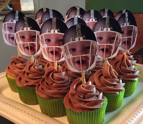 Photo Cupcake Toppers, Football First Birthday, Baby First Birthday Themes, Boys First Birthday Party Ideas, Football Birthday Party, Boy Birthday Party Themes, 1st Birthday Themes, Birthday Themes For Boys, First Birthday Party Themes