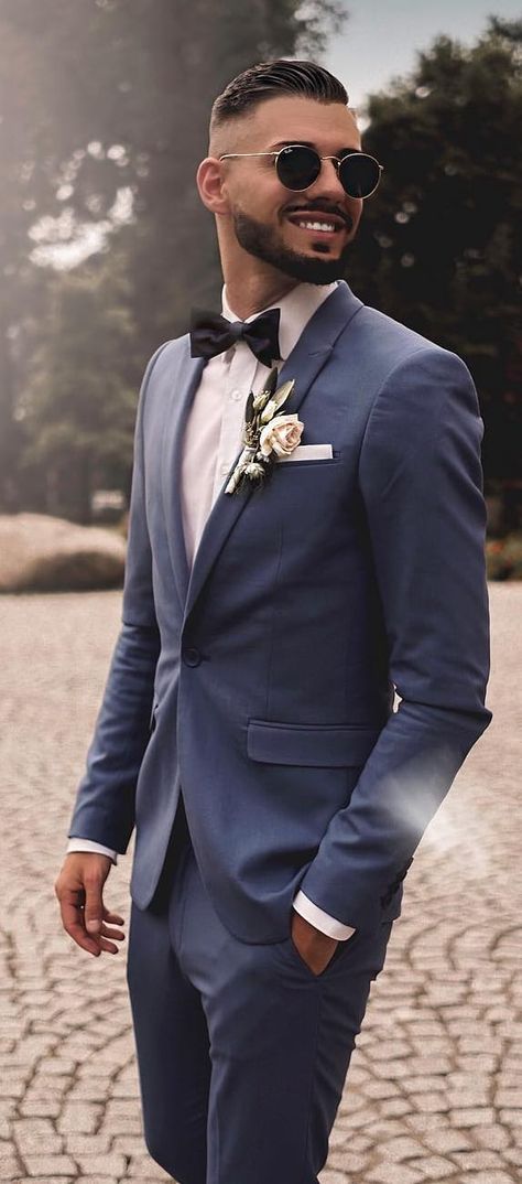 19 Best Wedding Grooms Suit for the Incredible Grooms Groom Suits For Wedding Blue, Dusty Blue Suit Groom, Groom Style Blue, Best Groom Suits, Blue Tuxedo Wedding, Wedding Suits Men Blue, Suit For Men Wedding, Best Wedding Suits, Grey Suit Wedding