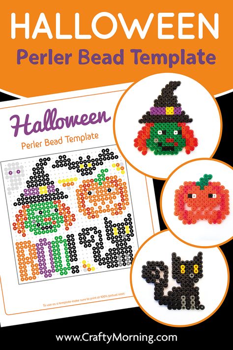 Halloween Perler Bead Patterns (Free Printable) Perler Bead Printable Patterns, Small Halloween Perler Bead Patterns, Perler Bead Halloween Patterns, Perler Bead Patterns Free, Halloween Perler Bead Patterns, Bead Patterns Free, Dye Rice, Cloud Dough Recipe, Halloween Perler