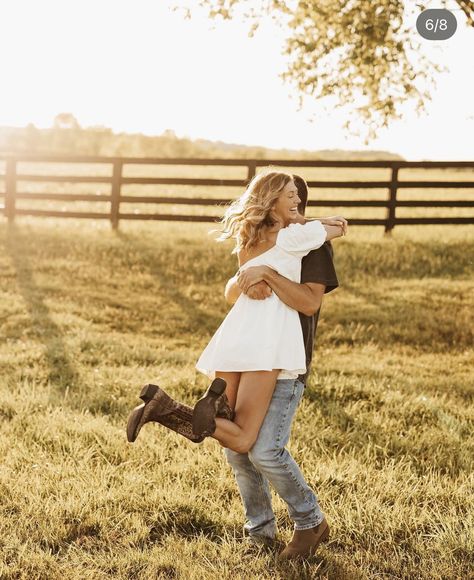 Cowgirl Boot Engagement Photos, Cowboy Theme Family Photoshoot, Farm Engagement Pictures, Wedding Proposal Ideas Engagement, Engagement Photo Shoot Poses, Inspo Poses, Field Engagement Photos, Country Relationships, Engagement Outfit Ideas