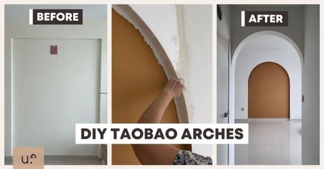 Wallpaper Arch Living Room, Hdb Entrance Divider, Arched Drywall Opening, Peel And Stick Wallpaper Arch, 3 Room Hdb Resale Flat Renovation, Polyurethane Foam, Shades Of White, First Home, Design Element