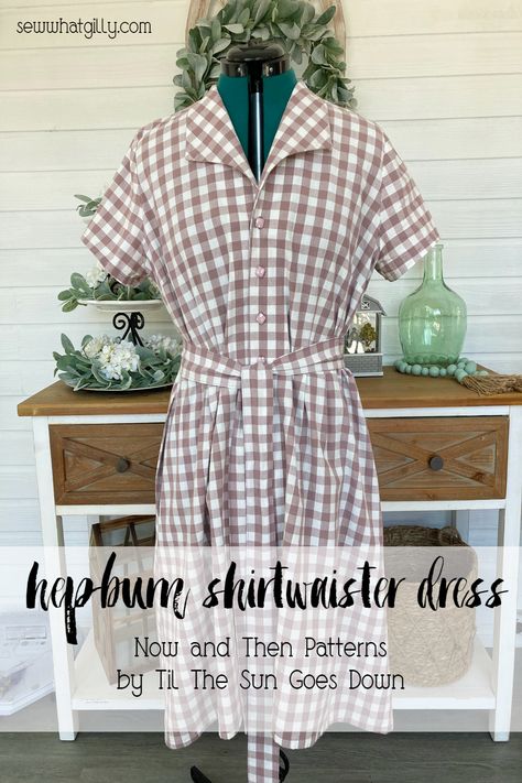 Hepburn Shirtwaister dress via Sew What, Gilly? #nowandthenpatterns #hepburnshirtwaisterdress #tilthesungoesdown #40sdress #50sdress #sewing #vintagesewingpattern #sewingpattern #dressmaking #sewwhatgilly Vintage Shirt Dress Pattern, Vintage Sewing Patterns 40s, Mauve Shoes, Sewing Collars, Vintage Shirt Dress, Shirt Dress Pattern, 40s Dress, Shirtwaist Dress, Fall Transition