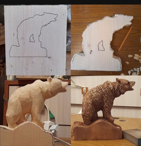 Bird Carving Patterns, Wood Carving Art Sculpture, Carved Wooden Animals, Simple Wood Carving, Wood Carving For Beginners, Wood Jewelery, Bear Sculptures, Dremel Wood Carving, Bear Carving