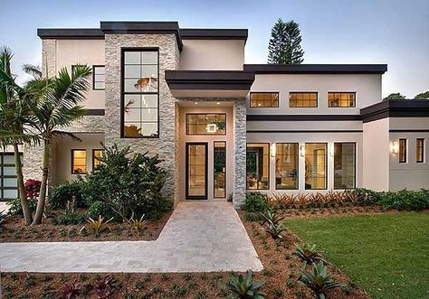 Modern Contemporary House Plans, Interior Boho, Stucco Homes, Modern Style House Plans, Beautiful House Plans, Contemporary House Plans, Modern House Plan, Mediterranean Homes, Modern House Plans