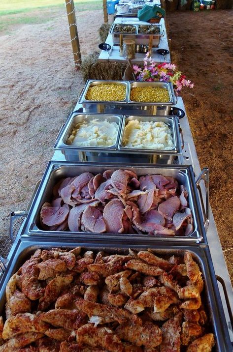 20+ Rustic I do BBQ (Barbecue) Wedding Ideas | Roses & Rings Wedding Reception Food Buffet, Barbecue Wedding, Bbq Wedding Reception, Bbq Rehearsal Dinner, Buffet Wedding Reception, Wedding Buffet Food, Wedding Food Menu, Wedding Reception Dinner, Bbq Menu