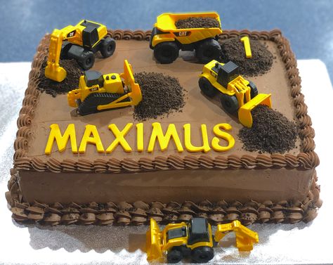 Digger Cake, Construction Birthday Cake, Construction Theme Birthday Party, Construction Cake, Birthday Sheet Cakes, Truck Cakes, Construction Trucks, 3rd Birthday Cakes, 2 Birthday Cake