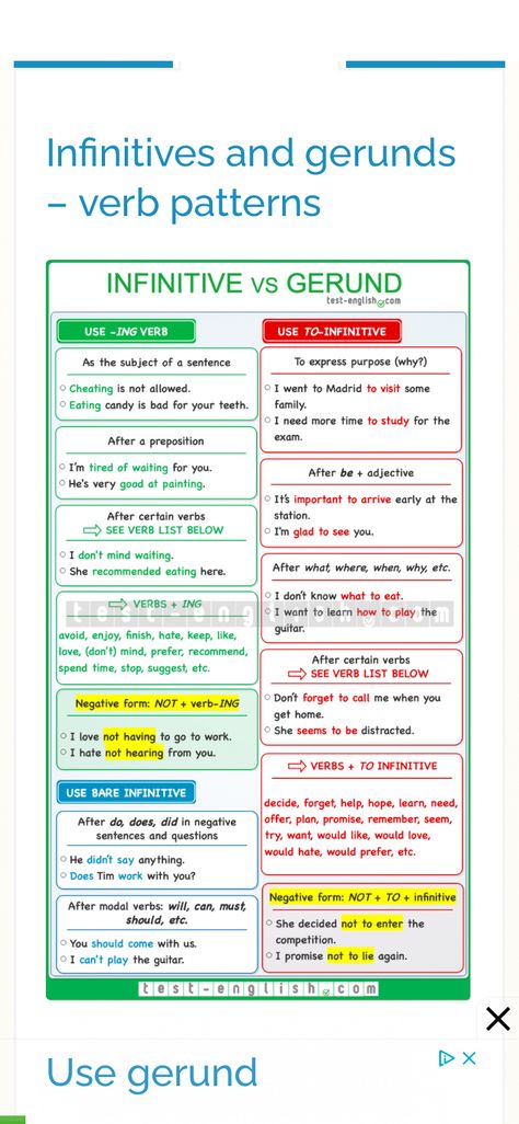 Infinitives and gerunds. Do, to do, or doing? A2. Pre-intermediate English grammar and exercises. Learn when to use infinitives and gerunds in English. Used To Grammar, Infinitives Grammar, Gerunds And Infinitives, Grammar Notes, English Grammar Notes, English Grammar Exercises, Advanced Vocabulary, Verbs List, Grammar Exercises