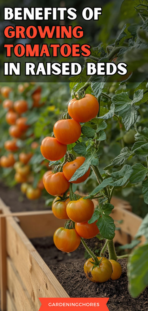 Why Grow Tomatoes in a Raised Bed? Tomato Planter Boxes Diy, Raised Garden Tomatoes, How To Plant Tomatoes Raised Beds, Growing Tomatoes In Raised Bed, Raised Tomato Beds, Tomato Garden Ideas, Tomatoes In Raised Beds, Staking Tomato Plants, Veg Growing