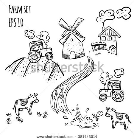 Village Doodle, Farm Doodles, Farm Illustration, Cow Logo, Illustration Doodle, Doodle Ideas, Animal Doodles, Doodle Icon, Dot Journals