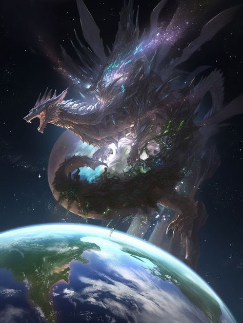 Cosmic Dragon Fantasy Art, Galaxy Dragon Art, Legendary Dragons Fantasy Art, Space Dragon Art, Creatures Fantasy Art, Cosmic Dragon, Time Dragon, Galaxy Dragon, God Ideas