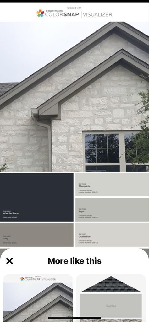 Gray Painted Brick House, Brick Color Palette, Color Palette With Black, Grey Painted Brick, Home Color Palette, Gray Brick, Painted Brick House, Grey Brick, Brick Exterior House