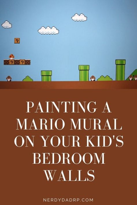 Super Mario Inspired Bedroom, Mario Mural, Mario Bros Room, Mario Bedroom, Super Mario Room, Mario Room, Blue Wall Colors, Kids Bedroom Walls, Kids Video