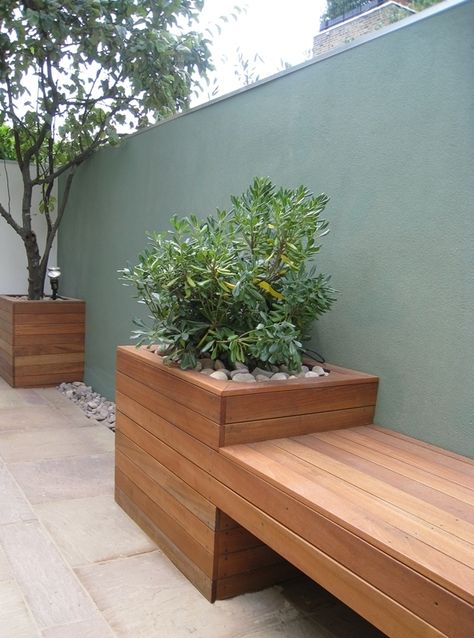 Modern Garden Benches - Foter Rock Backyard, Garden Bench Seating, Planter Bench, Backyard Seating, London Garden, Raised Planter, Walled Garden, Landscape Designs, Garden House