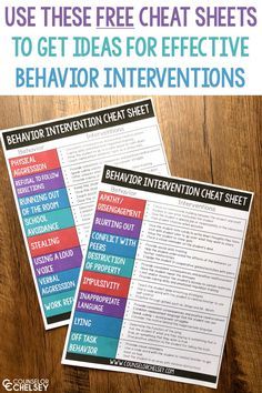 These two behavior intervention cheat sheets contain various interventions that can be used to help students with 16 different challenging behaviors. These cheat sheets are perfect to keep on hand for IEP meetings, consultations and even student crises. #CounselorChelsey #BehaviorInterventions #SchoolCounseling #BehaviorManagement Tier 1 Behavior Intervention Strategies, Aggressive Behavior Interventions, Behavioral Health Technician Outfits, Tier 1 Behavior Interventions, Tier 2 Behavior Interventions, Mtss Behavior Interventions, Behavior Specialist Office, Defiant Behavior Interventions, Behavior Interventionist