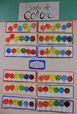 1st Grade Art: Color Birds - used only primary color Payons then added water to mix Color Wheel Art Projects, Color Art Lessons, Grade 1 Art, Colorful Art Projects, Color Wheel Art, First Grade Art, Kindergarten Art Lessons, Kindergarten Projects, Color Lessons