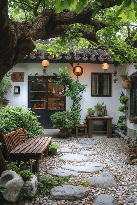 Garden Inside House Ideas, Courtyard Aesthetic, Garden House Ideas, House Garden Design, Amazing Home Office, Korean Garden, Architectural Concepts, Small Courtyard, Cozy Interiors