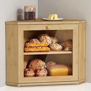 Goozii Bamboo Corner Bread Box for Kitchen Counter, 2 Tier Bread Keeper Wooden Round, Farmhouse Bread Storage Bin for Kitchen Countertop, Counter Organizer for Bread, Cup, Fruit, Spice, Snack Under Counter Bread Storage, Bread Storage In Fridge, Bread Bin Shelf, Pantry Storage Bread, Kitchen Counter Storage Boxes, Can You Condition Wooden Bread Bowl, Farmhouse Counter Storage, Bread Bin Bedside Table, End Of Kitchen Counter Storage