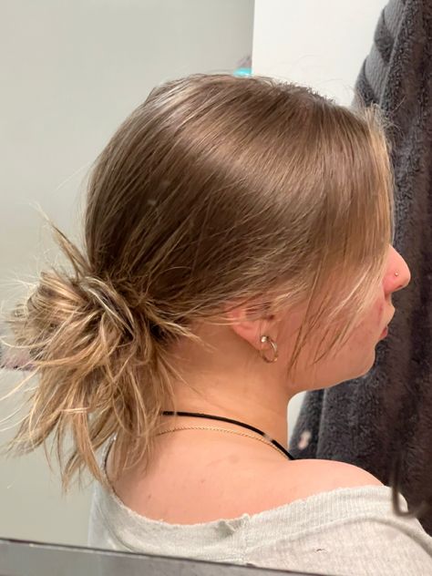 hair updo , messy bun , messy hairstyle aesthetic , curtain bangs updo , low bun Curtain Bangs With Low Bun, Low Buns With Bangs, Curtain Bangs Low Bun, Low Bun With Curtain Bangs, Messy Bun With Curtain Bangs, Bun With Curtain Bangs, Curtain Bangs Updo, Aesthetic Curtain Bangs, Low Bun With Bangs