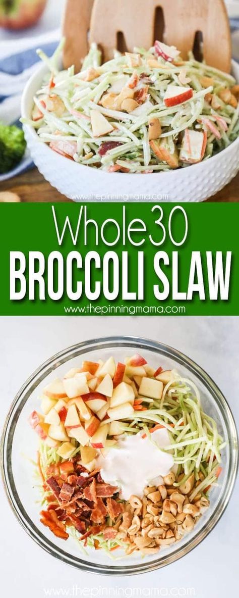 Whole30 Broccoli, Side For Dinner, Whole 30 Salads, Broccoli Slaw Recipes, The Pinning Mama, Whole30 Lunch, 30 Diet, Whole 30 Lunch, Paleo Salads