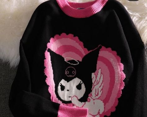 Kuromi Shirt, Kuromi Heart, Kuromi Clothes, Shifting Outfits, Kawaii Punk, Streetwear Sweater, Clothes Reference, Outfit Korean, Morning Sickness