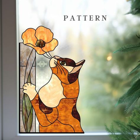 SG Patterns | Cat stained  glass corner digital download pattern. | Facebook Cat Stained Glass Pattern, Stained Glass Chicken, Cat Suncatcher, Glass Chicken, Cat Stain, L'art Du Vitrail, Stained Glass Patterns Free, Glass Home Decor, زجاج ملون