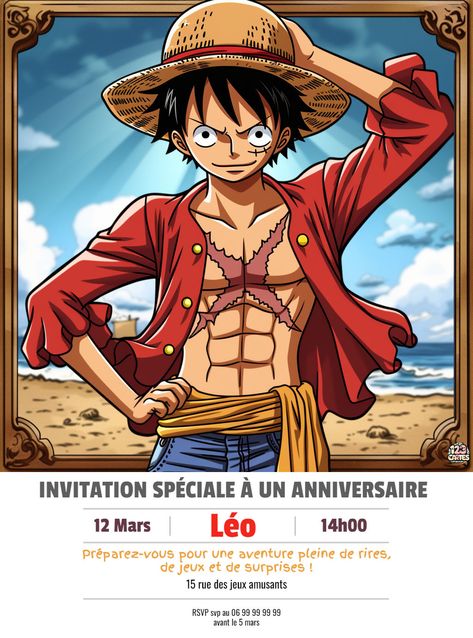 One piece Anime - Invitation anniversaire - Gratuit Lego Invitation, One Piece Anime, Birthday Ideas, Spiderman, Party Ideas, One Piece, Birthday, Anime, Art