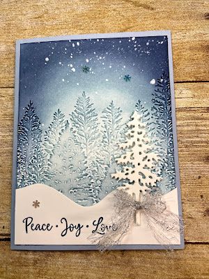 Tina Loves to Stamp: Evergreen Forest Card Evergreen Forest, The Pines, Stampin Up Christmas Cards, Christmas Tree Cards, Winter Wood, Tree Cards, Stampin Up Christmas, Embossed Cards, Christmas Cards To Make