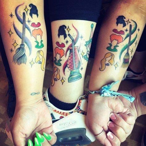 Disney Sister Tattoos, Hermanas Sanderson, Anniversary Tattoo, Sisters Tattoo, Sarah Sanderson, Hp Tattoo, Magic Potions, Matching Sister Tattoos, Matching Couple Tattoos