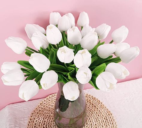 30pcs Real Touch Tulips PU Artificial Flowers, Fake Tulips Flowers for Arrangement Wedding Party Easter Spring Home Dining Room Office Decoration. (White, 14" Tall) Fake Tulips, Thanksgiving Flowers, Tulips Arrangement, Flowers For Home, Vase Flowers, Artificial Bouquet, Flower Vase Arrangements, Cemetery Flowers, Artificial Flowers Wedding