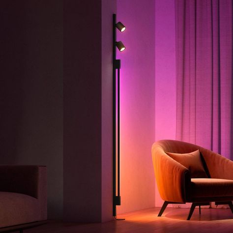 Philips Hue Living Room, Philips Hue Inspiration, Philips Hue Lighting Ideas, Philips Lights, Phillips Hue, Hotel Bedroom Design, Philips Hue Lights, Ikea Lamp, Hue Lights