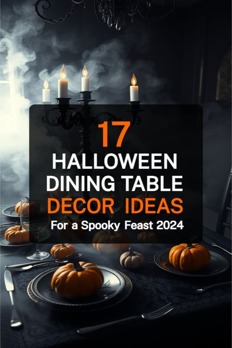 Halloween dining table decor Halloween Dining Table Decor, Halloween Dining Table, Halloween Signage, Gothic Dinner, Dining Table Decor Centerpiece, Dining Table Decor Ideas, Halloween Black And White, Gothic Candle Holder, Halloween Dinner Party