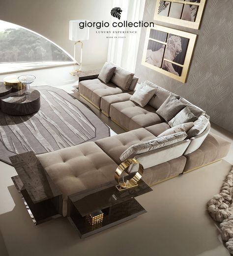 Infinity sectional sofa Small Sectional Sofa, Modern Living Room Ideas, Home Interior Design Ideas, Luxury Furniture Living Room, Soft Furniture, Prefabricated Houses, Small Sofa, Gold Chrome, Sofa Seats