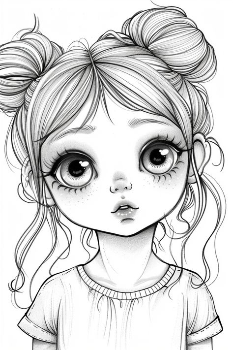 Kawaii Valentine Town: Adorable Girl with Big Eyes Cute Big Eyes Drawing, Sweet Eyes Drawing, How To Draw Big Eyes, Big Eyes Drawing, Big Eyes Movie, Big Eyes Paintings, Tim Burton Tattoo, Kawaii Valentine, Big Eyes Artist