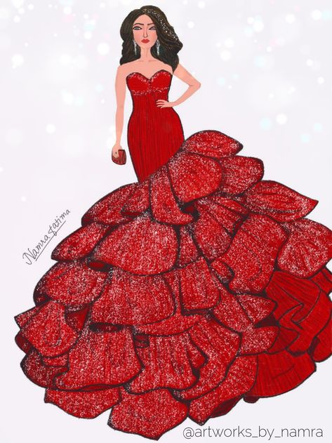 Fashion illustration red gown digital art Fashion Illustration Dresses Gowns, Red Evening Gown, Fashion Model Sketch, Draw Fashion, Fashion Illustration Tutorial, Fashion Design Books, Dress Illustration, Dress Design Drawing, Rose Print Dress