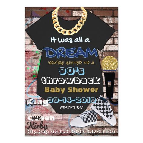 90's Hip Hop Urban {BOY} Baby Shower Invitations 90s Baby Shower Theme, Chris And Queen, Hip Hop Dress, Miles Baby, Boy Baby Shower Invitations, Prince Baby Shower Invitations, Gender Reveal Baby Shower Themes, 90's Hip Hop, Baby Moses