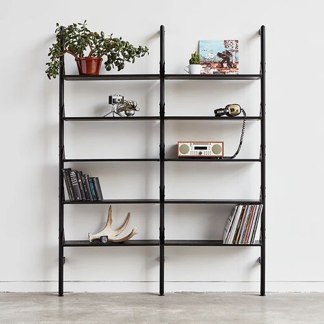 Display Ladder, Desk Units, Black Shelves, Modular Shelving, Shelving Systems, Organizing Systems, Gus Modern, Desk Shelves, Open Storage