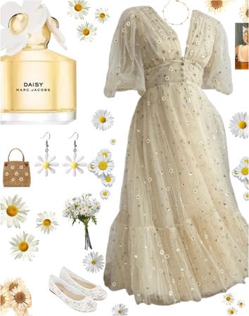 daisy Outfit | ShopLook Daisy Flower Outfit, Daisy Perfume, 18k Gold Bracelet, Daisy Dress, Clip Hairstyles, Cloth Flowers, Daisy Earrings, Ballerina Shoes, Daisy Flower