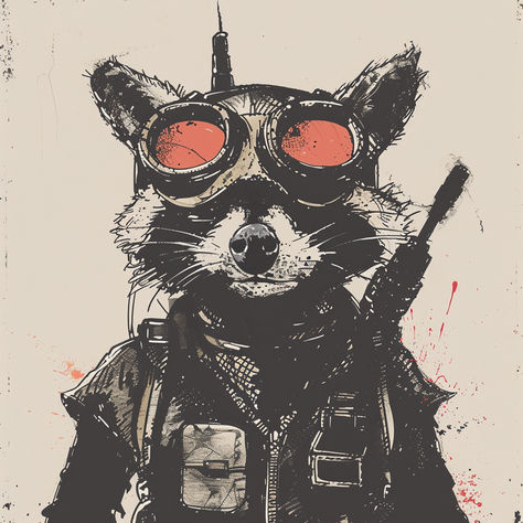 Raccoon Mad Max Rocket Raccoon Drawing, Rocket Raccoon Art, Halloween Raccoon, Punk Cartoon, Raccoon Art, Paper Mache Mask, Mask Ideas, Movie Directors, Warrior Cats Art