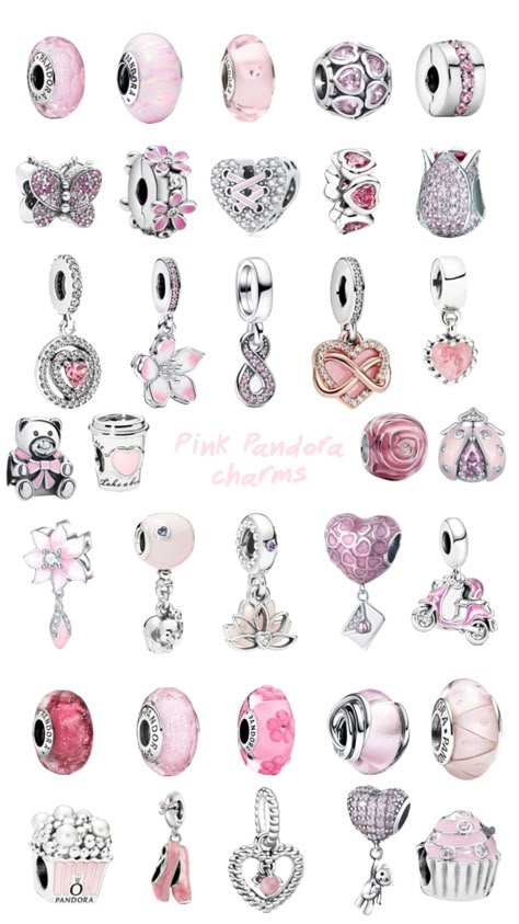 Pandora Charms Pink, Pandora Summer, Pink Charms, Pandora Bracelet Charms Ideas, Girly Christmas Gifts, Silver Pandora Charms, Pandora Bracelet Designs, Pandora Bracelet Silver, Pandora Jewelry Charms