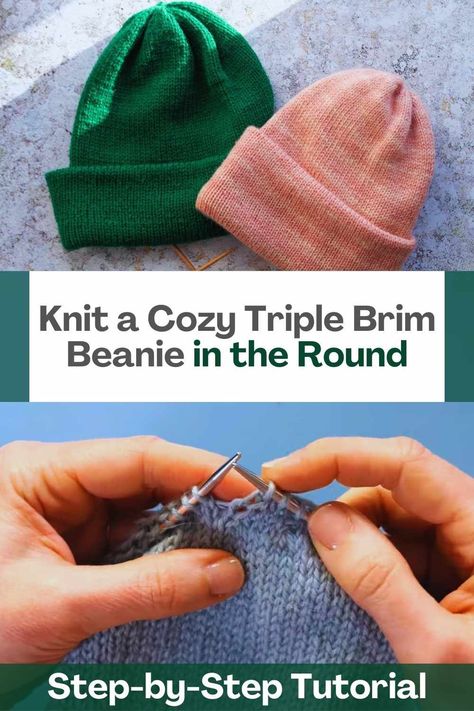 Have you ever marveled at the beautiful, hand-knit hats you see during the colder months and thought, "I wish I could make one like that!" Well, good news – you absolutely can! In this beginner-friendly tutorial, we'll guide you through the process of knitting a warm and stylish triple brim beanie in the round using circular needles. So grab your knitting needles and let's get started on this exciting journey into the world of knitting. With this newfound skill, you can fashion an array... Knit Double Brim Beanie Pattern Free, Knitting Patterns For Hats, Hand Knit Hat, Hat Knitting, Knit In The Round, Knit Hats, Free Knitting Patterns, Hat Knitting Patterns, Circular Needles