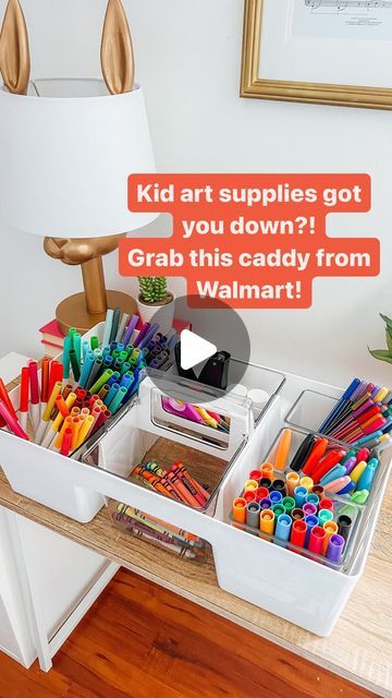 Home Organizing | Nashville, TN on Instagram: "Kid art supplies…we all have them… They are a necessity in any home with kiddos! 🙄 ‌ If your art supplies are looking a little crazy, we got you!! Go grab this (cleaning) caddy from @walmart for ONLY $14.98! 🤩 ‌ Comment ART for the link to this caddy + the inserts we used!! 🩷❤️🧡💛💚🩵💜 ‌ #organizing #organizingtips #organization #momlife #momhacks #artandcraft  #walmartfinds #thetidyhomenashville" Crayons Organizer Ideas, Art Cart Organization For Kids, School Supply Caddy, Organizing With Baskets, Art Caddy, Crayon Organization, Cleaning Caddy, Homework Station, Kids Art Supplies