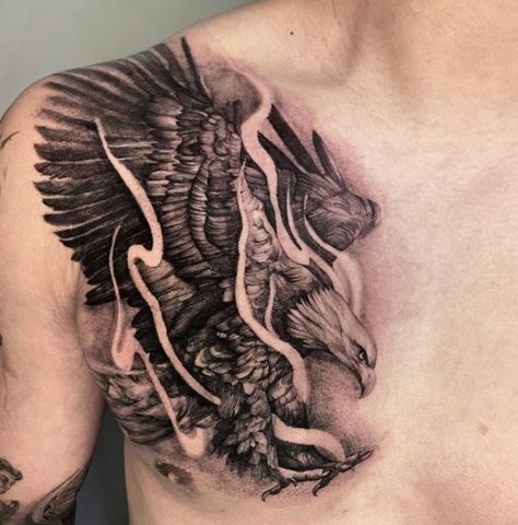 33 Remarkable Eagle Tattoo Ideas - The XO Factor Chest And Arm Tattoo, Eagle Tattoo Ideas, Eagle Back Tattoo, Eagles Tattoo, Eagle Chest Tattoo, Arm Tattoo Ideas, Hawk Tattoo, Egyptian Tattoo Sleeve, Patriotic Tattoos