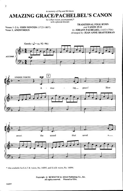 Amazing Grace/Pachelbel's Canon (Two-Part ) | J.W. Pepper Sheet Music Piano Music Easy, Piano Music Lessons, Choir Music, Church Music, Violin Sheet Music, Violin Music, Piano Songs, Piano Teaching, Music Classroom