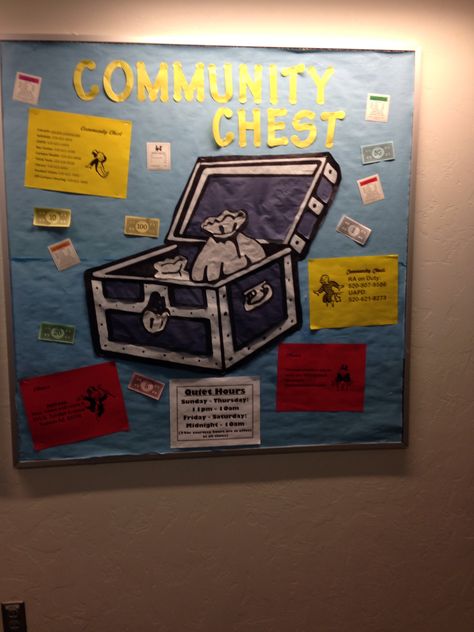 Monopoly! Monopoly Homecoming Hallway, Monopoly Door Decs, Monopoly Ra Theme, Monopoly Bulletin Board, Monopoly Decor, Monopoly Decorations, Monopoly Classroom, Elementary School Office, Homecoming Hallways