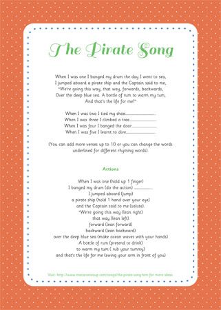 Pirate Preschool, Pirate Songs, Pirate Unit, Preschool Poems, Pirate Classroom, Poems For Kids, Pirate Activities, Campfire Songs, Camp Songs