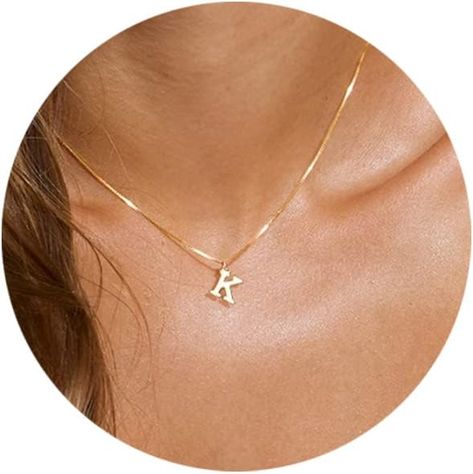 DAINTY INITIAL NECKLACES DESIGN: A straight forward, clean cut font for the ultimate chic look. the delicate letter "K" initial necklace sits on a sparkly box chain adding some extra oomph to your everyday outfit. this piece is sure to add swag to your style and shine to your story. K NECKLACE SIZE: The size of the Personalized Initial necklace is 16.5"+ 2" extender with 6*9.5mm Cute letter. adjustable chain meets the daily wearing needs. K Initial Necklace, Letter K Necklace, Name Choker, K Necklace, Cute Letter, Small Letter, Dainty Initial Necklace, Initial Necklaces, Gold Letter Necklace