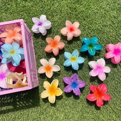 Preppy Claw Clips, Hawaiian Flower Hair, Flower In Hair, Hair Clips Flower, Stationery Obsession, Bebidas Do Starbucks, Hawaiian Flower, Skincare Organization, Claw Hair Clips